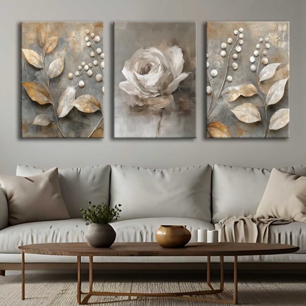 Kanvas Çiçekler 3'lü Canvas Tablo Seti - VOOV4312