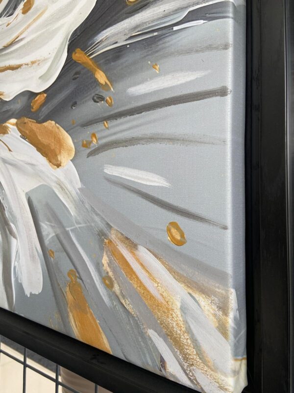 70x100cm Akrilik Dokulu Siyah Çerçeveli Soyut Çiçek Dekoratif Tablo - ART1202