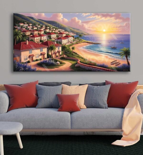 Sahil Kasabası Manzarası Dekoratif Kanvas Tablo - VOOV2778