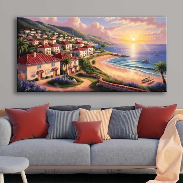 Sahil Kasabası Manzarası Dekoratif Kanvas Tablo - VOOV2778