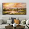 Göl Kenarında Köy Manzarası Dekoratif Kanvas Tablo - VOOV2779