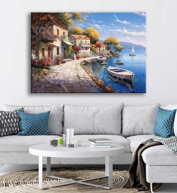 Sahil Kasabası Manzarası Dekoratif Kanvas Tablo - VOOV2782