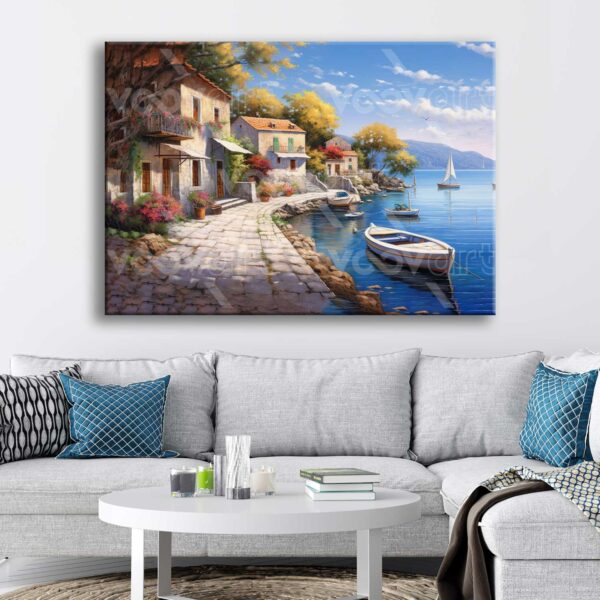 Sahil Kasabası Manzarası Dekoratif Kanvas Tablo - VOOV2782