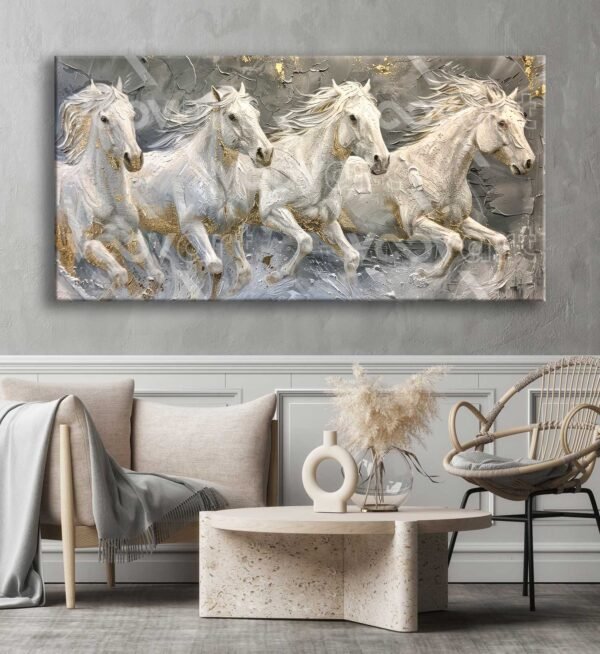 Beyaz Atlar Dekoratif Kanvas Tablo - VOOV2786