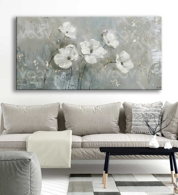 Dekoratif Beyaz Çiçekler Kanvas Tablo - VOOV2791