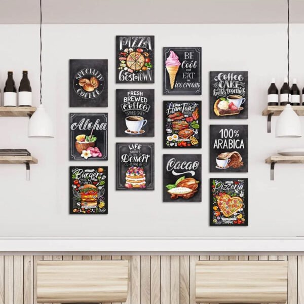 Cafe & Mutfak Deri Doku Baskılı Mdf Duvar Tablo Seti 17x27cm 12 Parça - MD1000