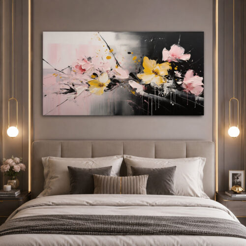 Pembe Düşler Dekoratif Soyut Çiçekler Kanvas Tablo - VOOV2794