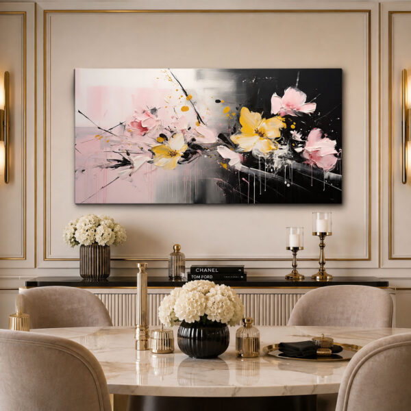 Pembe Düşler Dekoratif Soyut Çiçekler Kanvas Tablo - VOOV2794