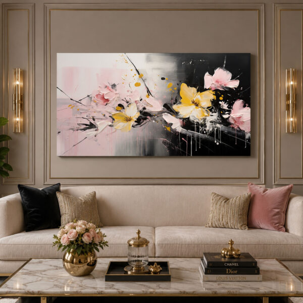 Pembe Düşler Dekoratif Soyut Çiçekler Kanvas Tablo - VOOV2794