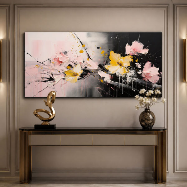 Pembe Düşler Dekoratif Soyut Çiçekler Kanvas Tablo - VOOV2794