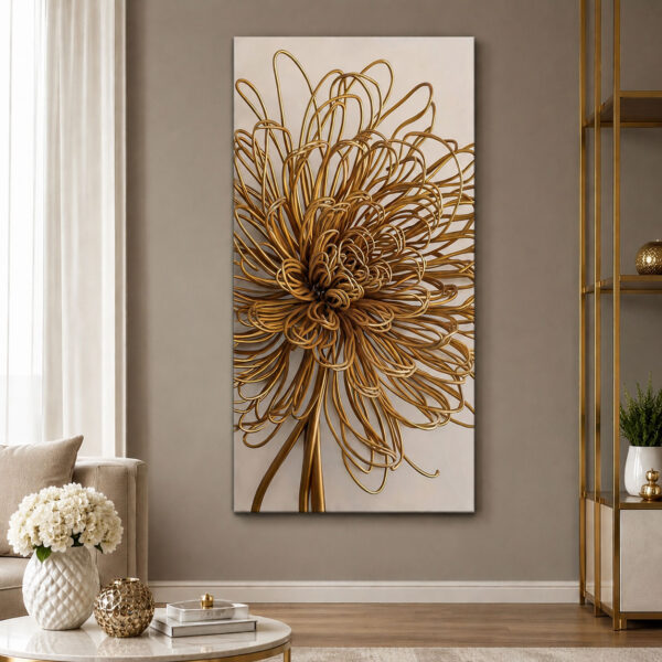 Gold Metal Dekoratif Soyut Çiçek Kanvas Tablo - VOOV2806