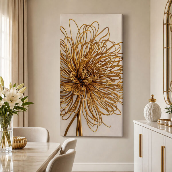 Gold Metal Dekoratif Soyut Çiçek Kanvas Tablo - VOOV2806