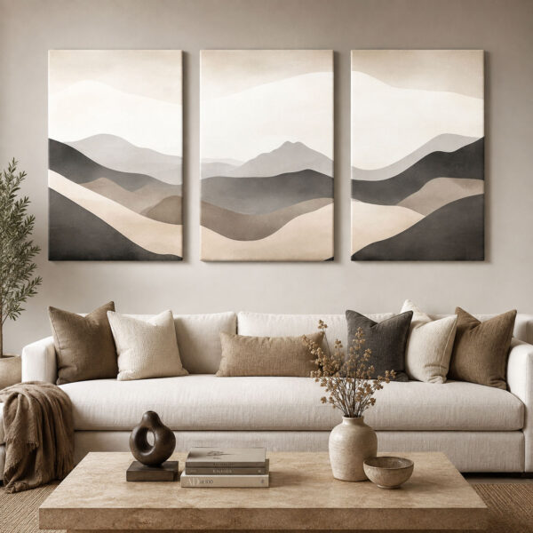 Soft Horizon Kanvas Duvar Tablosu - 3'lü Canvas Tablo Seti - VOOV4324