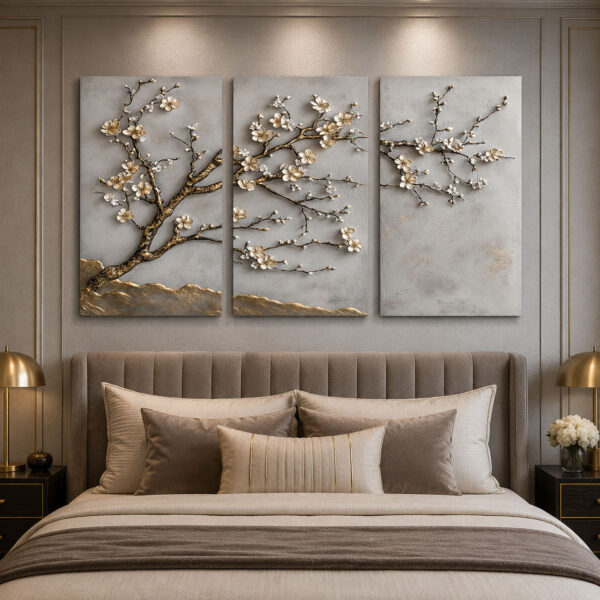 Zarif Çiçekler Kanvas Duvar Tablosu - 3'lü Canvas Tablo Seti - VOOV4326