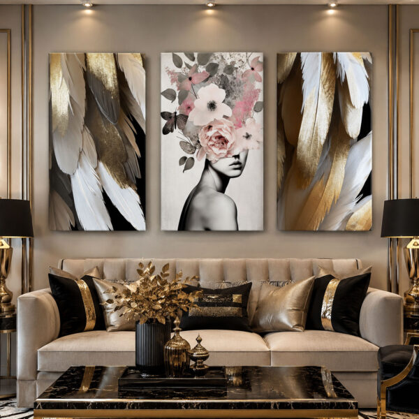 Golden Grace Kanvas Duvar Tablosu - 3'lü Canvas Tablo Seti - VOOV4330