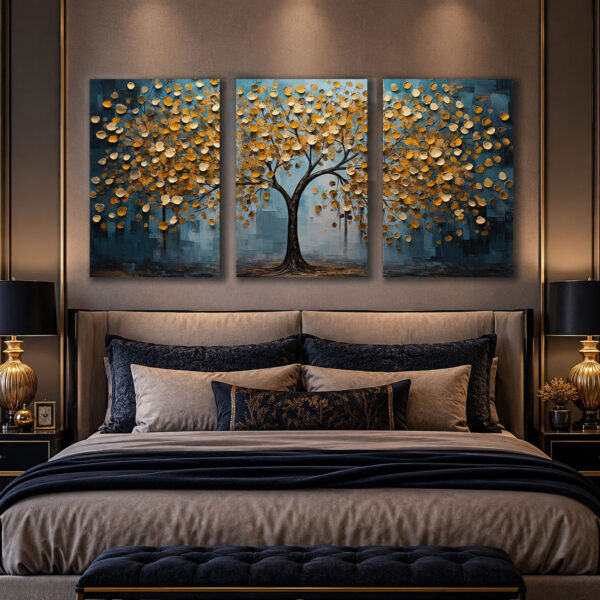 Sonsuzluk Ağacı Kanvas Duvar Tablosu - 3'lü Canvas Tablo Seti - VOOV4341