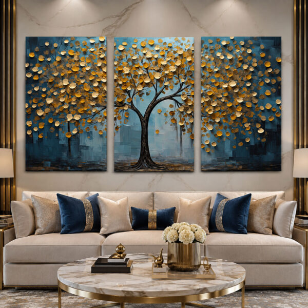 Sonsuzluk Ağacı Kanvas Duvar Tablosu - 3'lü Canvas Tablo Seti - VOOV4341