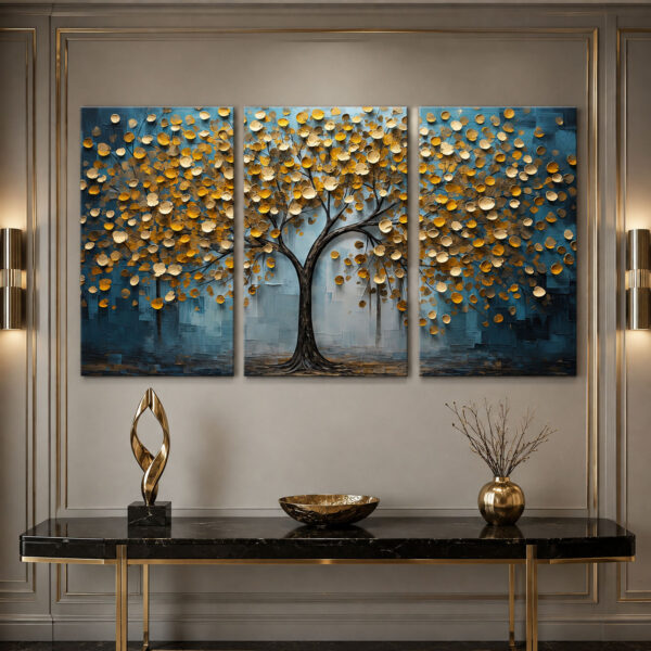 Sonsuzluk Ağacı Kanvas Duvar Tablosu - 3'lü Canvas Tablo Seti - VOOV4341