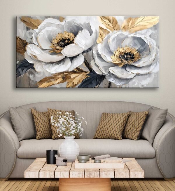 Dekoratif Beyaz Çiçekler Kanvas Tablo - VOOV2822