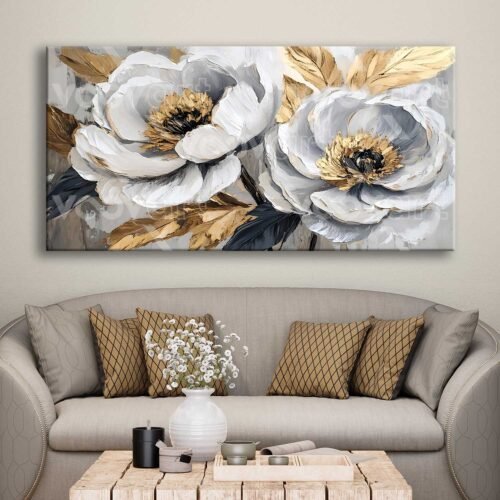 Dekoratif Beyaz Çiçekler Kanvas Tablo - VOOV2822