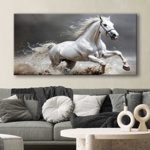 Beyaz Dekoratif At Kanvas Tablo - VOOV3014