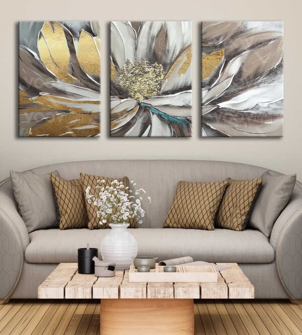 Muhteşem Çiçek Kanvas Tablo - 3'lü Canvas Tablo Seti - VOOV4331