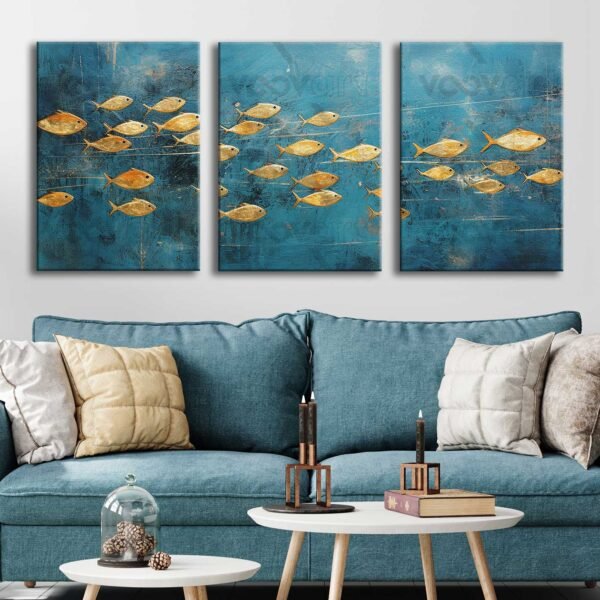 Balıkların Yolculuğu Kanvas Tablo - 3'lü Canvas Tablo Seti - VOOV4323