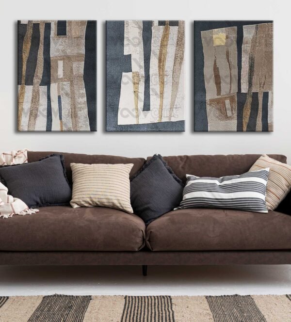 Modern Soyut Kanvas Tablo - 3'lü Canvas Tablo Seti - VOOV4324