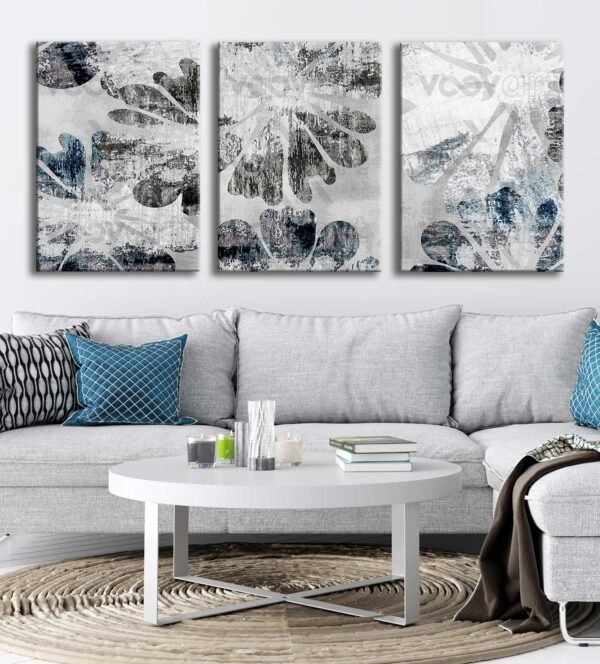 Modern Soyut Çiçekler Kanvas Tablo - 3'lü Canvas Tablo Seti - VOOV4325