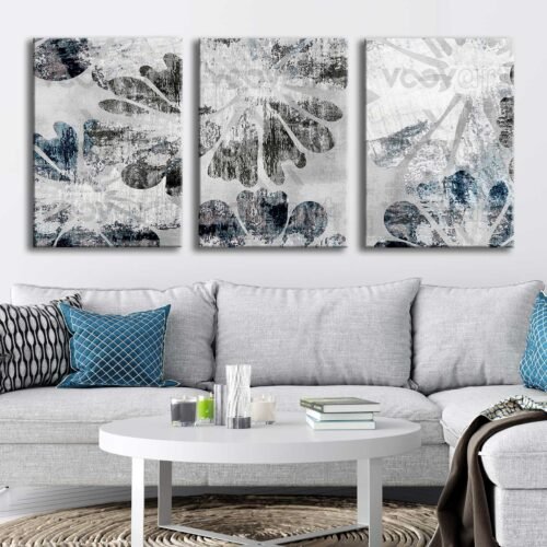 Modern Soyut Çiçekler Kanvas Tablo - 3'lü Canvas Tablo Seti - VOOV4325