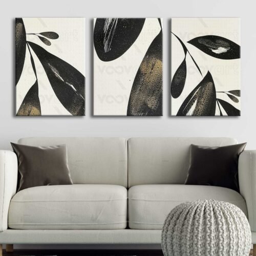 Soyut Yapraklar Kanvas Tablo - 3'lü Canvas Tablo Seti - VOOV4326