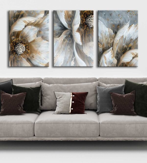 Soyut Muhteşem Çiçekler Kanvas Tablo - 3'lü Canvas Tablo Seti - VOOV4334
