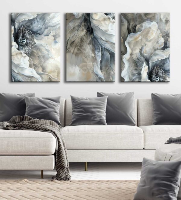 Soyut Çiçekler Kanvas Tablo - 3'lü Canvas Tablo Seti - VOOV4337