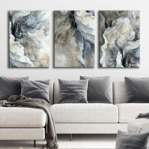 Soyut Çiçekler Kanvas Tablo - 3'lü Canvas Tablo Seti - VOOV4337