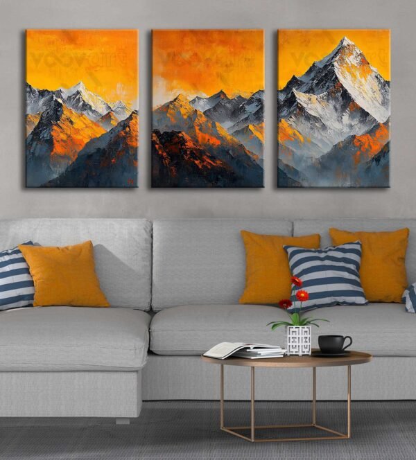 Soyut Dağ Manzarası Kanvas Tablo - 3'lü Canvas Tablo Seti - VOOV4338