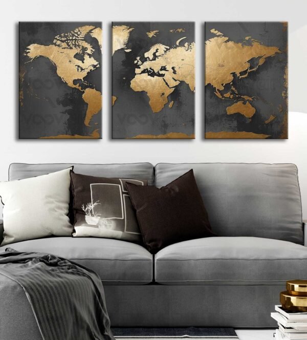 Dünya Haritası Kanvas Tablo - 3'lü Canvas Tablo Seti - VOOV4339
