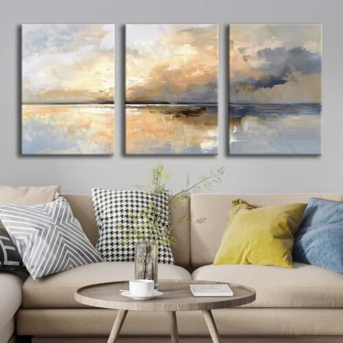 Soyut Manzara Kanvas Tablo - 3'lü Canvas Tablo Seti - VOOV4343