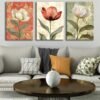 Soyut Çiçekler Kanvas Tablo - 3'lü Canvas Tablo Seti - VOOV4349