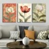Soyut Çiçekler Kanvas Tablo - 3'lü Canvas Tablo Seti - VOOV4349