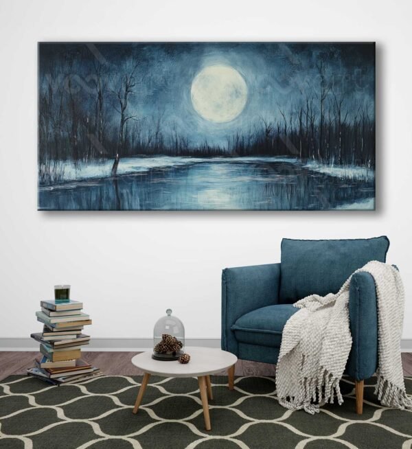 Ormanda Dolunay Manzarası Dekoratif Kanvas Tablo - VOOV3024