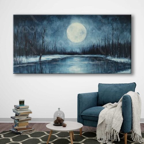 Ormanda Dolunay Manzarası Dekoratif Kanvas Tablo - VOOV3024