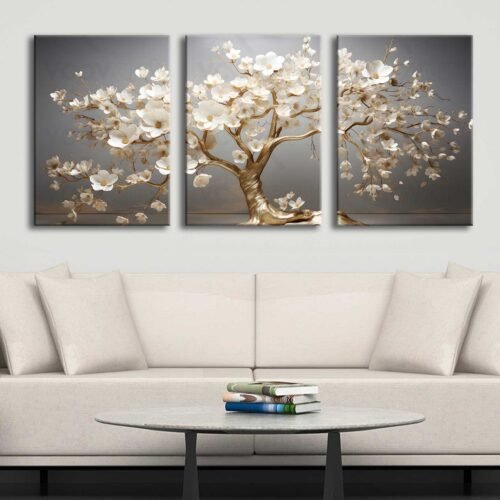 Hayat Ağacı Kanvas Duvar Tablosu 3'lü Canvas Tablo Seti - VOOV4350