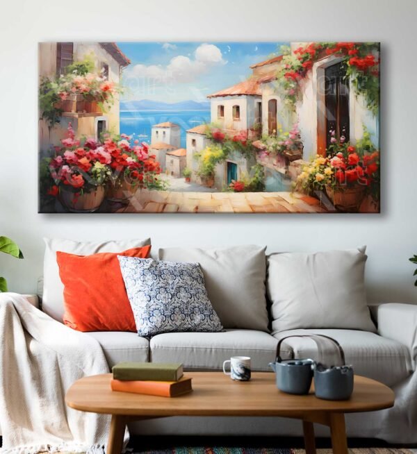Sahil Kasabası Manzarası Dekoratif Kanvas Tablo - VOOV3071
