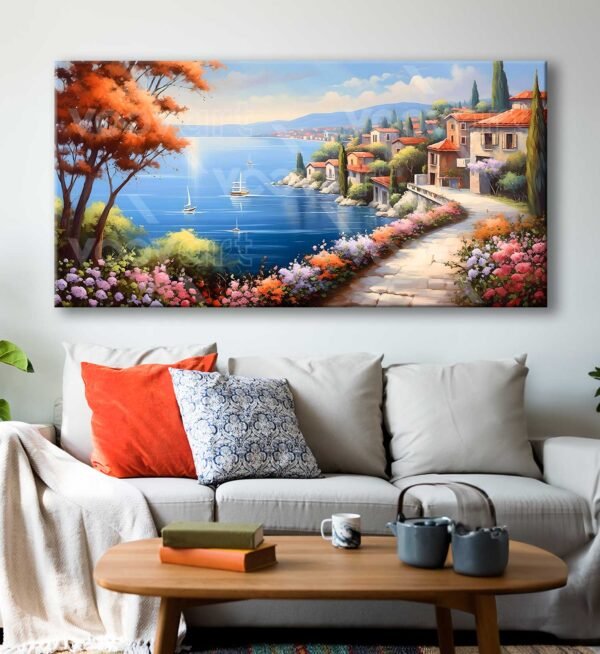 Sahil Kasabası Manzara Dekoratif Kanvas Tablo - VOOV3072