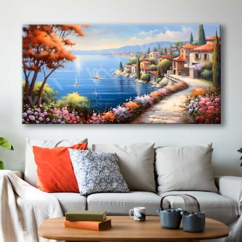 Sahil Kasabası Manzara Dekoratif Kanvas Tablo - VOOV3072