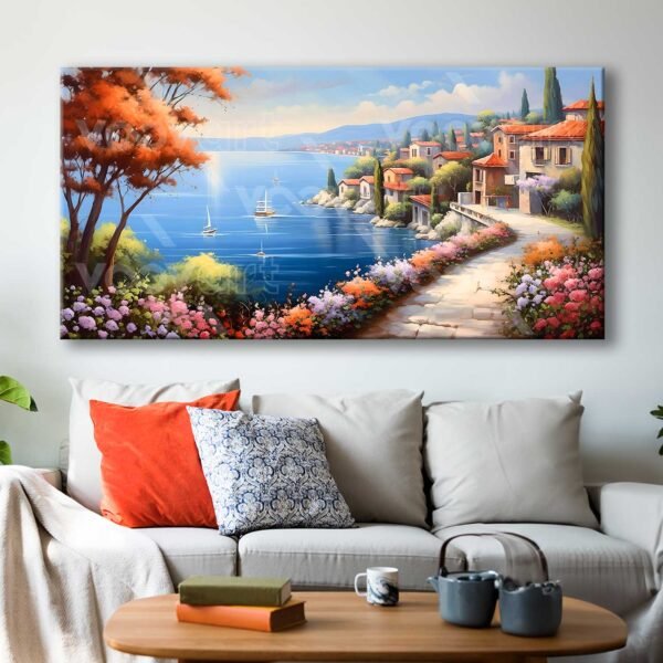 Sahil Kasabası Manzara Dekoratif Kanvas Tablo - VOOV3072