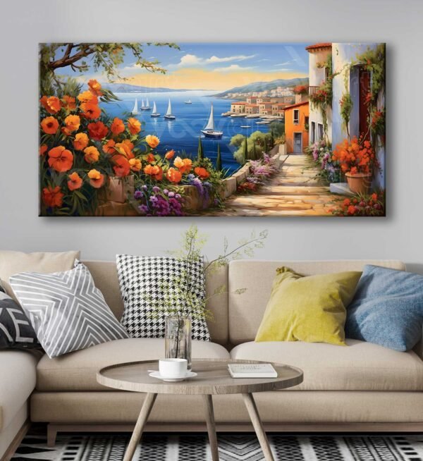 Sahil Kasabası Manzara Dekoratif Kanvas Tablo - VOOV3074