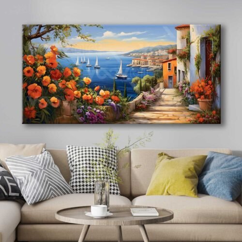 Sahil Kasabası Manzara Dekoratif Kanvas Tablo - VOOV3074