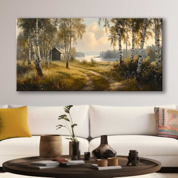 Göl Manzaralı Köy Evi Dekoratif Kanvas Tablo - VOOV3079