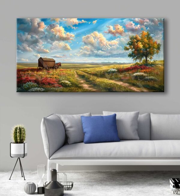 Tarihi Fayton ve Doğa Manzarası Dekoratif Kanvas Tablo - VOOV3082